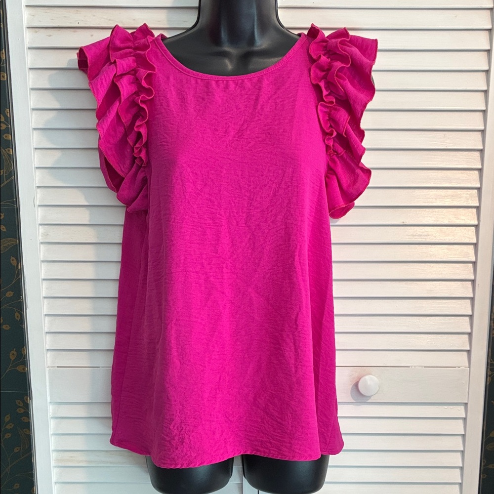Haptics Vibrant Pink Ruffle Sleeve Blouse